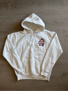 Anti Social Social Club White Hoodie with Red & Black Logo